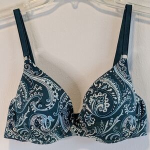 Soma Embraceable Average Coverage Paisley Underwire Bra 36D Emerald Green White